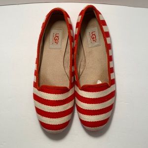 UGG 1004364 Red Canvas Stripes Slip On Ballet Flat  Shoes Women's US 9